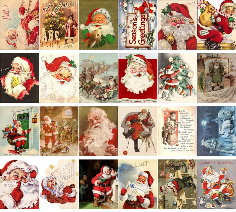 PIXILUV Vintage Christmas Greeting Cards 24pcs Christmas All Faces of Santa Reprint Postcard Set - Image 2